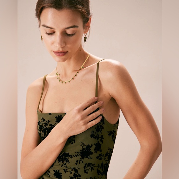 Rihoas Green Floral Burnout A-Line Slip Midi Dress - Picture 2 of 9